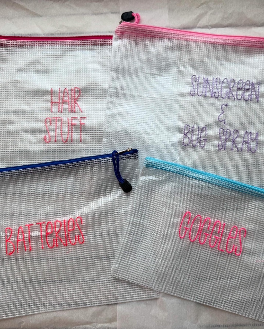 Mesh zip pouch organizers