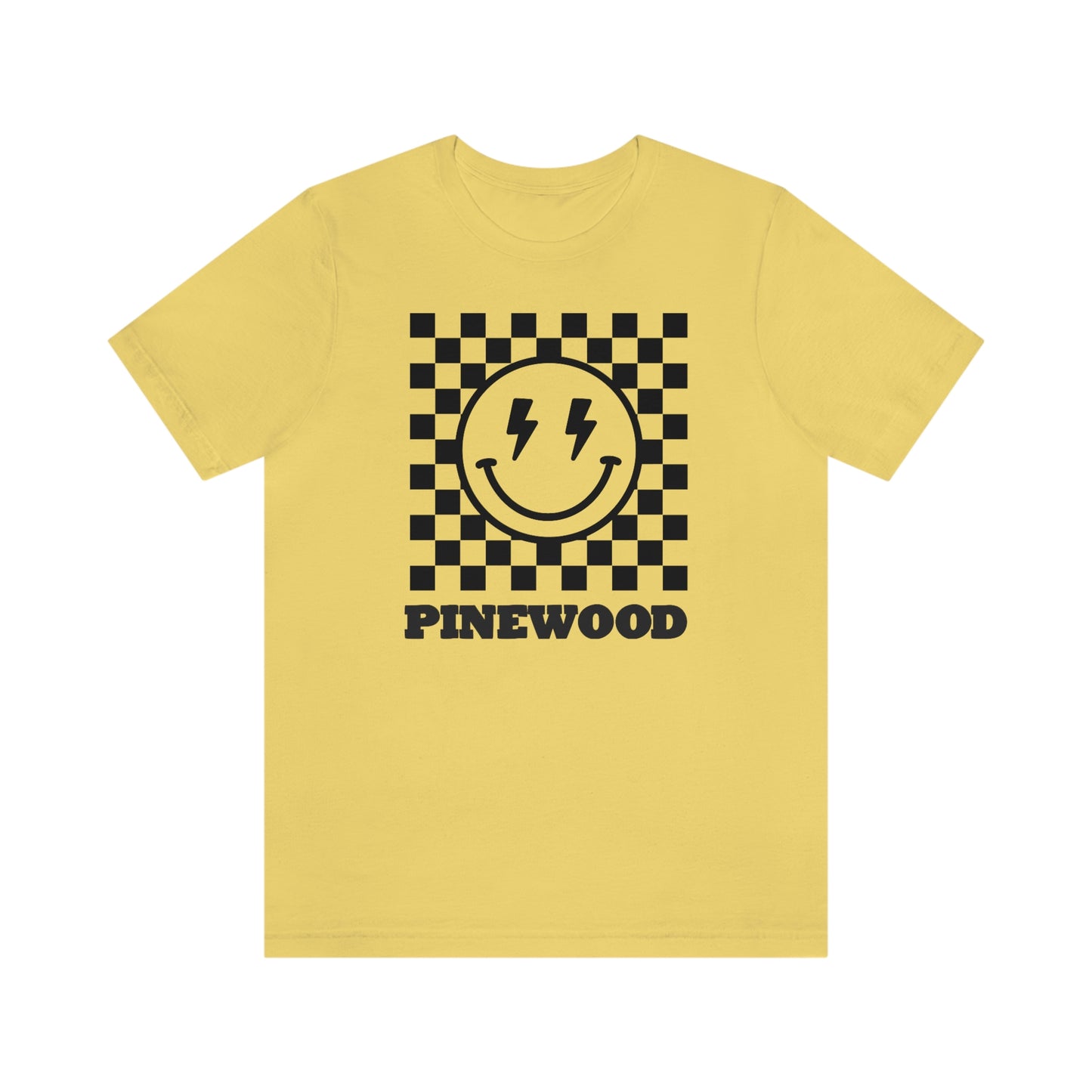 Pinewood Checker lightning happy face Adult SS  Tee (multiple colors)