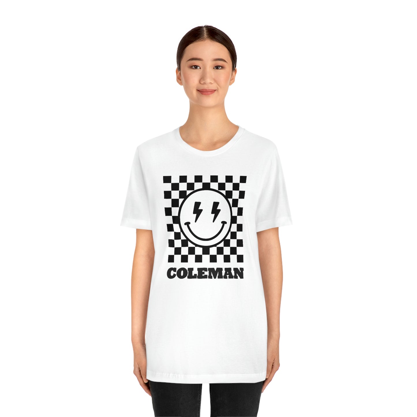 Coleman Checker lightning happy face Adult SS Tee (multiple colors)