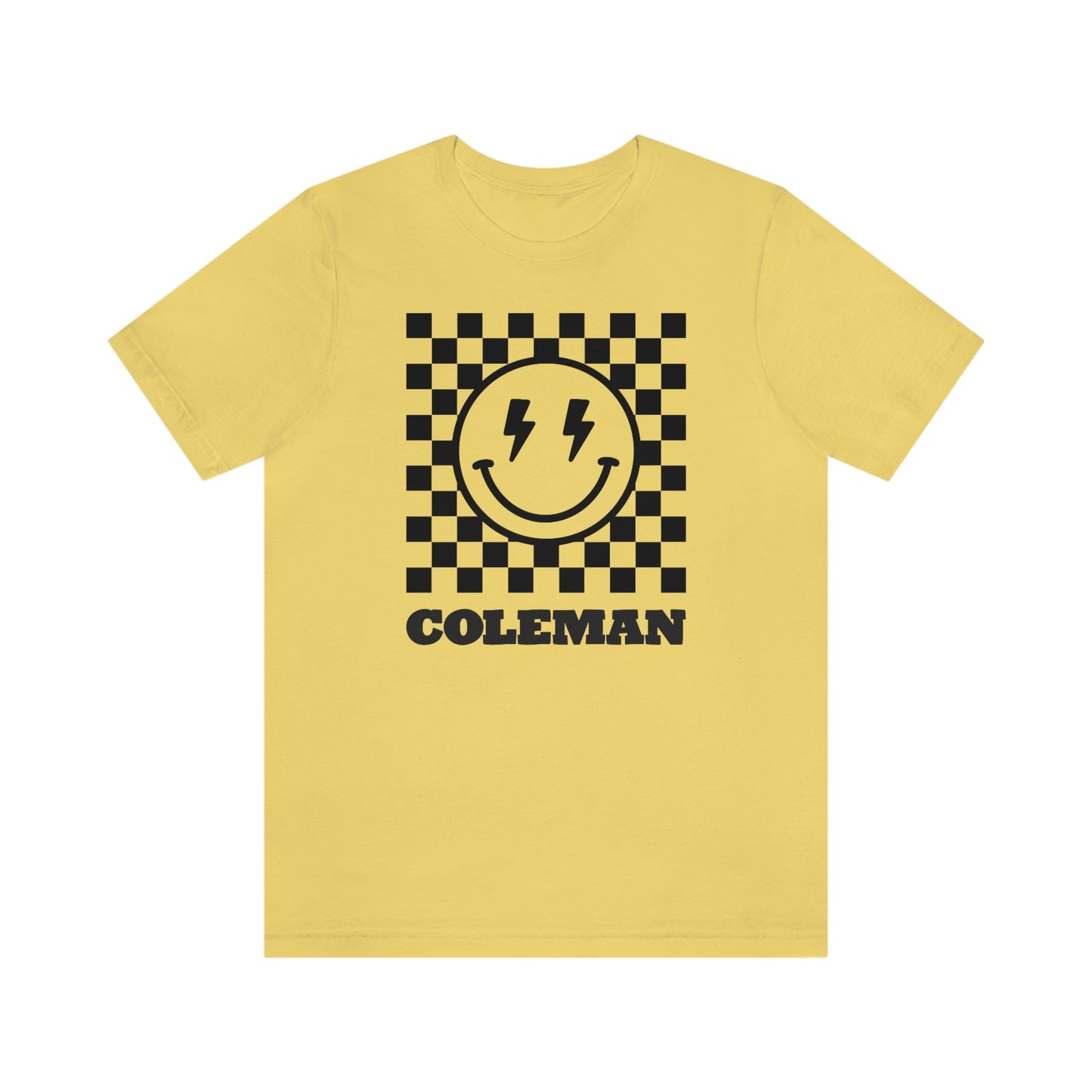 Coleman Checker lightning happy face Adult SS Tee (multiple colors)