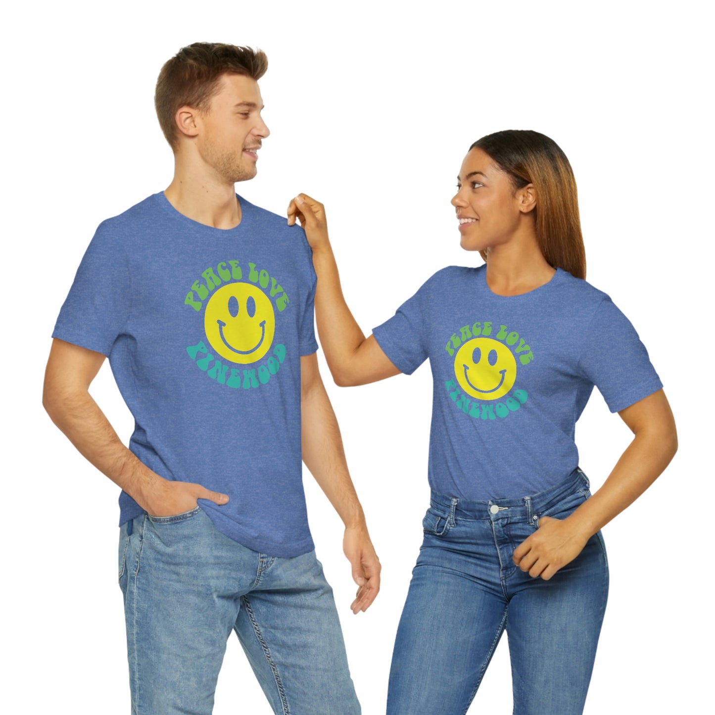 Blue Peace, Love, Pinewood adult Unisex Jersey Short Sleeve Tee (multiple colors)