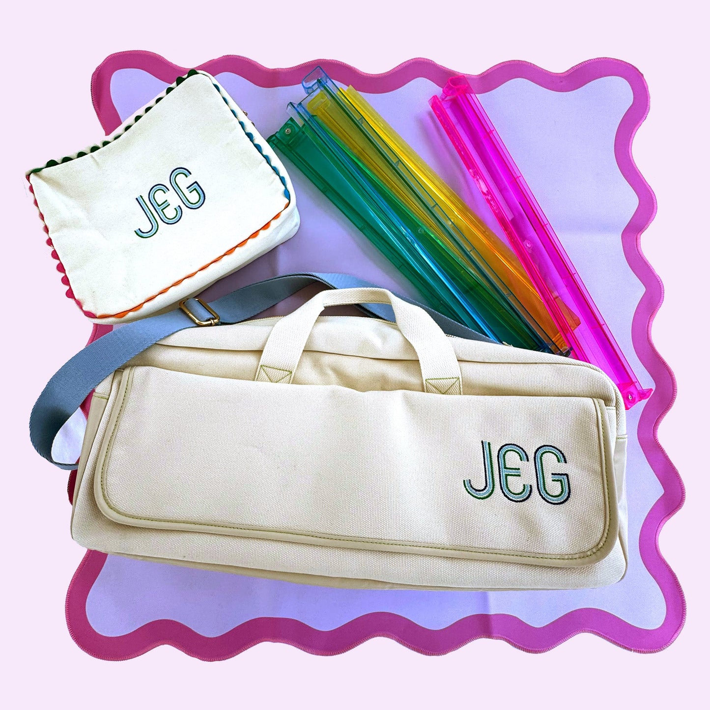 Mahjong Travel Bag with Tile Pouch & Strap | Personalized Embroidery Included