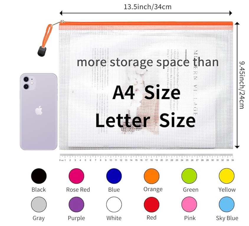 Mesh zip pouch organizers